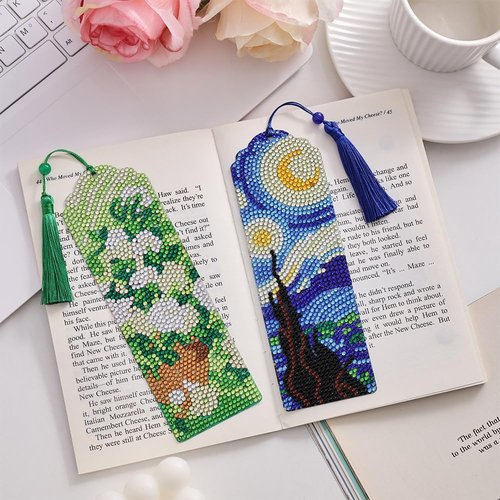 Icceemee Diamond Painting Bookmarks - 4 Pcs DIY Art Kits for Book Lovers | Unique Oil Painting Themes