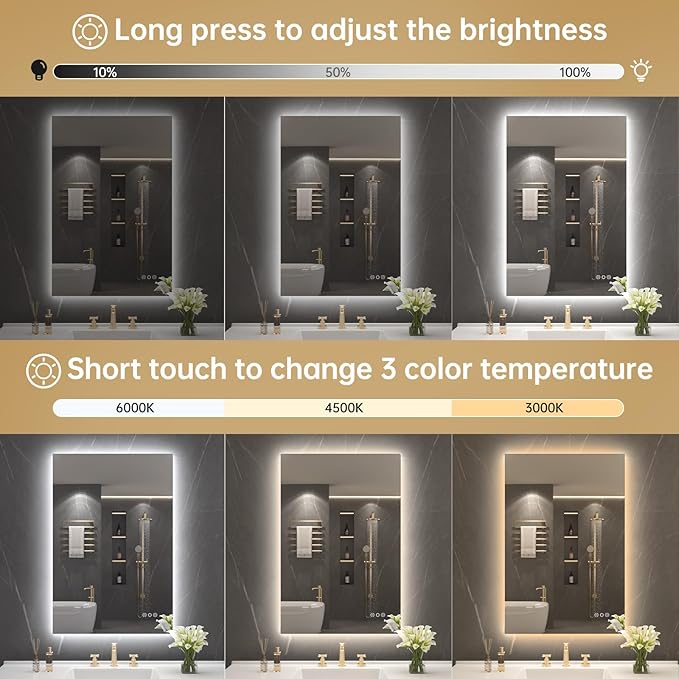 LOVESPEJO 24"x36" Backlit Mirror Bathroom, LED Bathroom Mirror with Motion Sensor, Fogless, Dimmable, 3 Color Changing, Shatterproof, Horizontal/Vertical