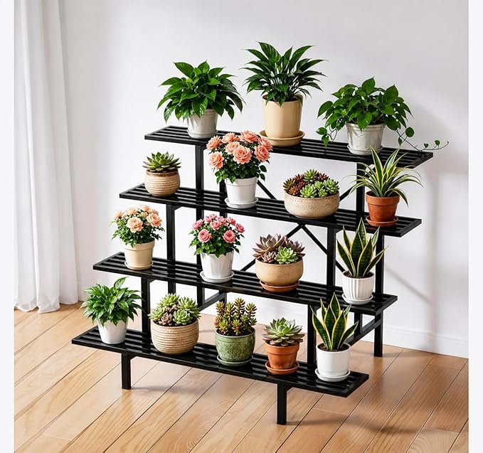 Zhongma 4 Tier Sturdy Metal Plant Stand, L45.67 x W34.65 x H35.83 inch, Heavy Duty Plant Holder for Home Indoor and Outdoor, 880 LBS Capacity & Heavy Duty Construction
