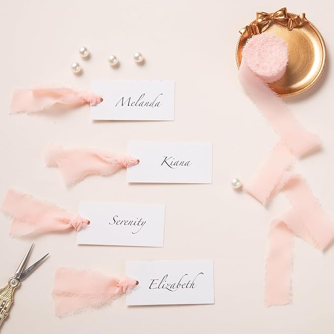 DORIS HOME Blush Pink Chiffon Ribbon for Flower Bouquet, 1" x21Yd Fabric Ribbon for Gift Wrapping, Handmade Frayed Ribbon for Wedding Invitations/Christmas Decorations