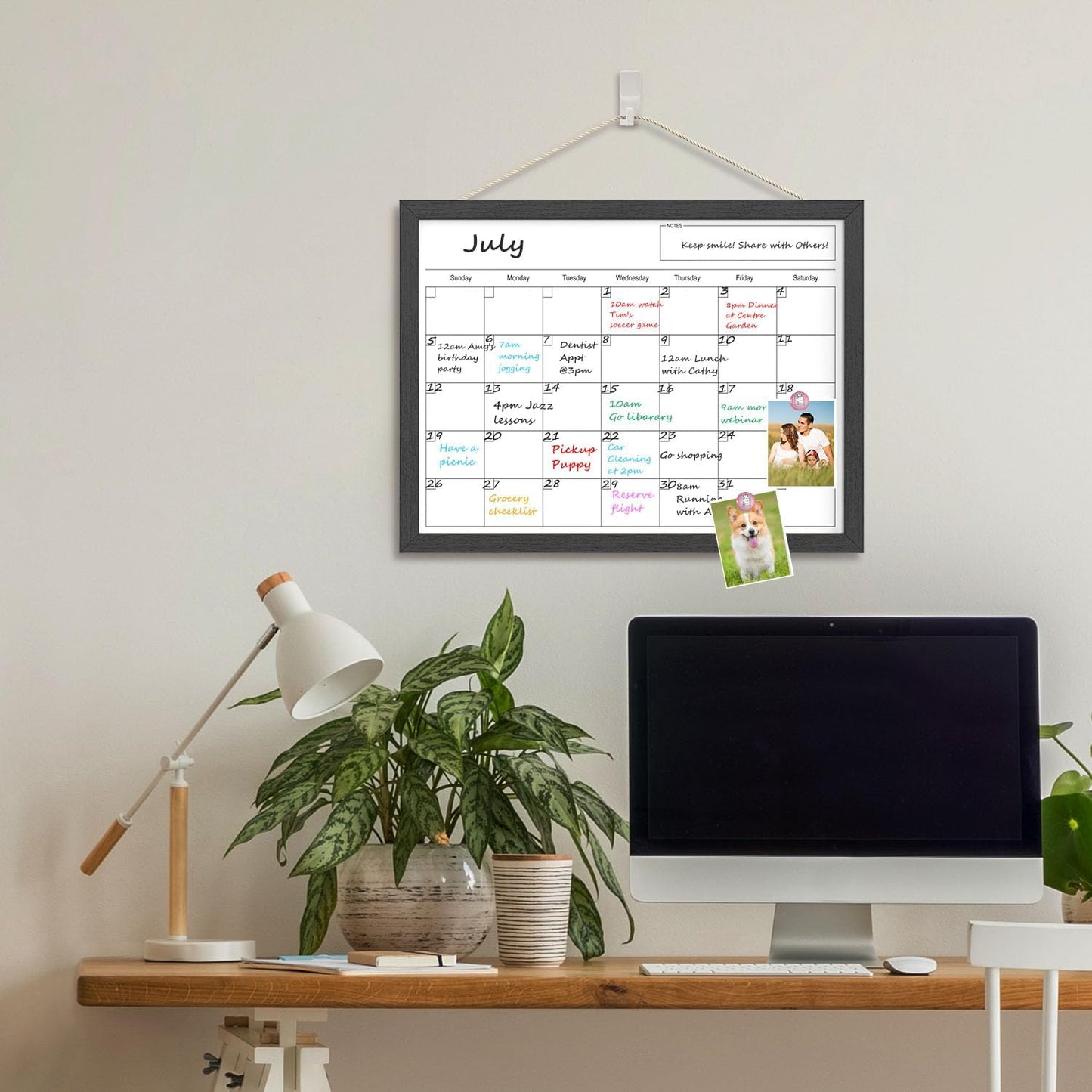 Skiennix Dry Erase Calendar - 17x13 Inch Magnetic Wall Whiteboard with Wood Frame for Home & Office