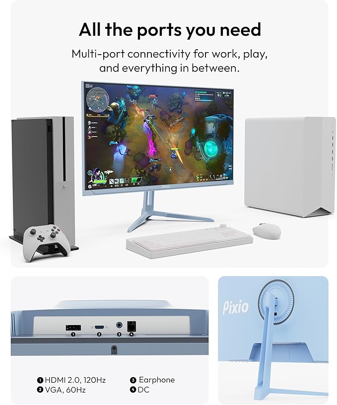 Pixio PX246 Wave Blue 24 inch 120Hz Refresh Rate FHD 1080p Resolution IPS Panel 4ms GTG Response Time Gaming Monitor with Adaptive Sync