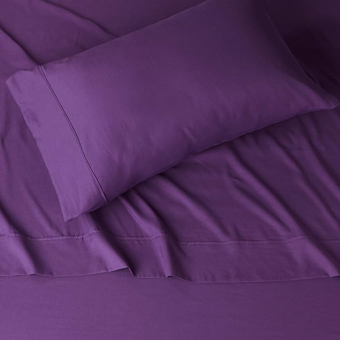 Amazon Basics Lightweight Super Soft Easy Care Microfiber 3 Piece Bed Sheet Set with 14-inch Deep Pockets, Twin X-Large, Plum, Solid (Pack of 4)