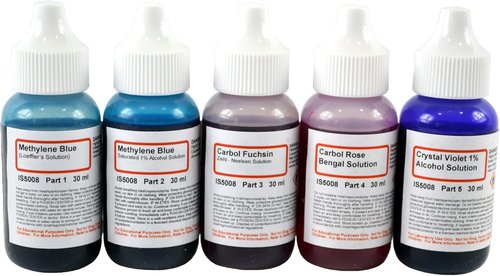 ALDON Bacteria Stain Set - 5 Microscope Slide Stains in 30mL Dropper Bottles | Methylene Blue, Carbol Fuchsin & More