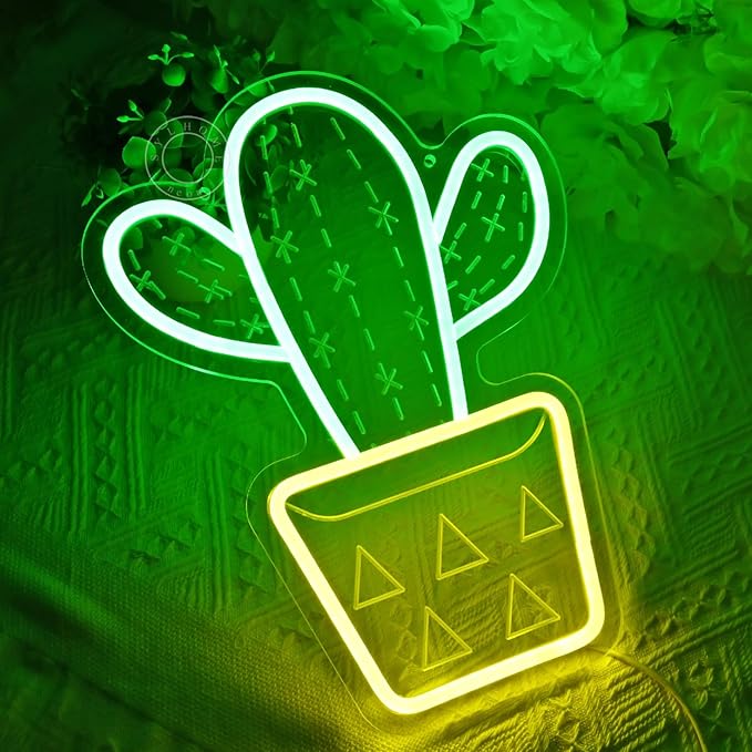 SYLHOME Cactus LED Neon Light Signs 3D Art Wall Decor Sign Hanging Game Kids Room Bedroom Home Kitchen Shop Bar Birthday Party Decoration USB 13.8"X10.2"