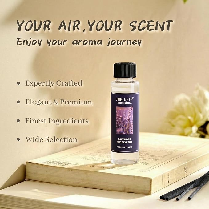 Airkeep Reed Diffuser Set,1.69 fl oz (50 ml) - Lavender Eucalyptus Oil Diffusers with 8 Reed Sticks,Home Fragrance Reed Diffuser for Bathroom Shelf Decor