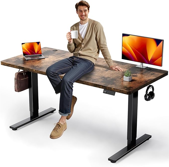 SIAGO Electric Standing Desk Adjustable - 63x30 Inch Sit Stand Desk with 1 Inch Thick Tabletop, Double Beam Frame, 3 Memory Height Adjustment, Cable Management for Home Office