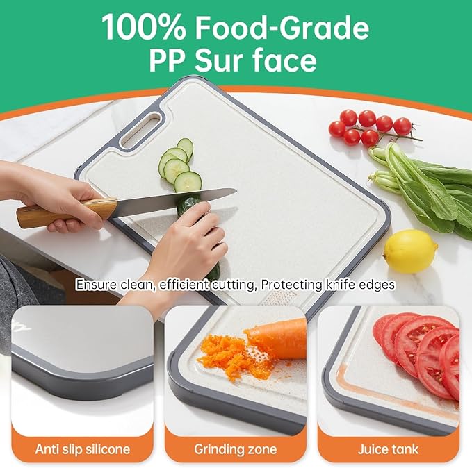 Titanium Cutting Board for Kitchen, Non Toxic Cutting Board Double Sided Food Grade, 2-in-1 Pure Titanium and Wheat Straw PP, Chopping Board for Meat and Fruit, Easy to Clean Large Size 16”×11”