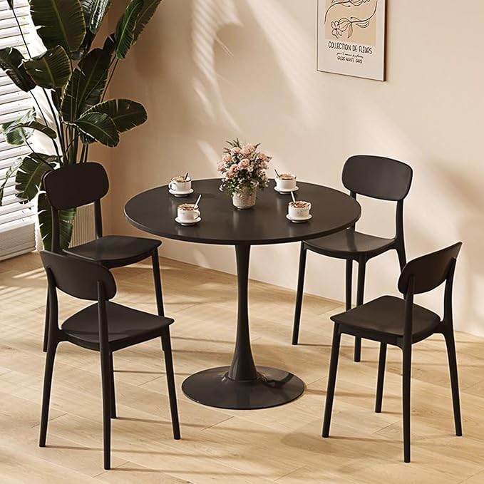 31.5" Tulip Table for 2-4 Persons Modern Round Dining Room Table, Mid-Century Modern Black Small Kitchen Table with MDF Wooden Top, Leisure Coffee Table for Living Room, Dining Room, Office
