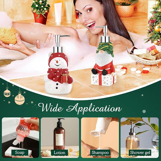 Luxspire Christmas Soap Dispenser, Resin Hand Soap Bottle and Lotion Dispenser Rustproof Refillable, Christmas Santa Decor No Leak for Kitchen Shower Bathroom Countertop, 350ml