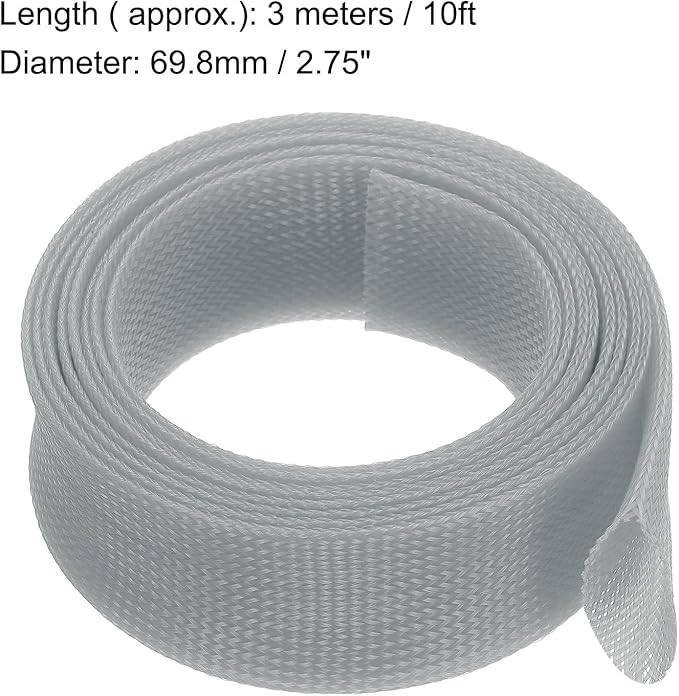 uxcell Expandable Sleeving,2 3/4-inch 10ft Cable Sleeve, Gray
