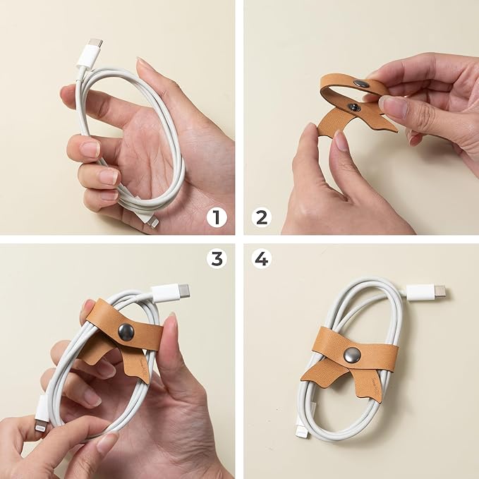 SenseAGE 5 Pack Cord Organizer, Bow Cord Keeper, Cable Organizer USB Holder, Leather Cable Management, Cable Straps, Earphone Winder, Storage Straps for Electronics, Earbuds (Dusty Rose, Big)