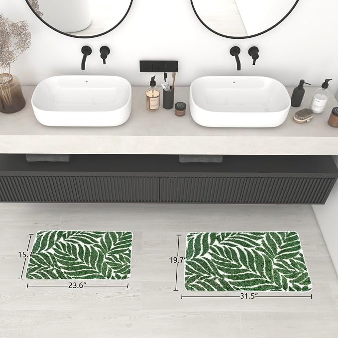 Green Bathroom Rug - Dark Green Bath Mat Small Bathmat Bath Rugs for Bathroom Décor Jungle Leaf Cute Rug Bath Rugs 16" x 24"