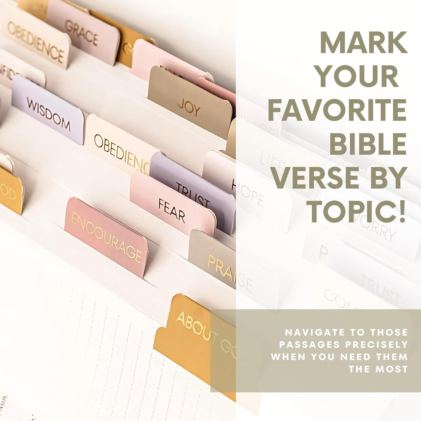 Verse & Vow Bible Tabs - 150 Topic Markers with Blank Tabs for Prayer & Journaling | Organized by 24 Themes