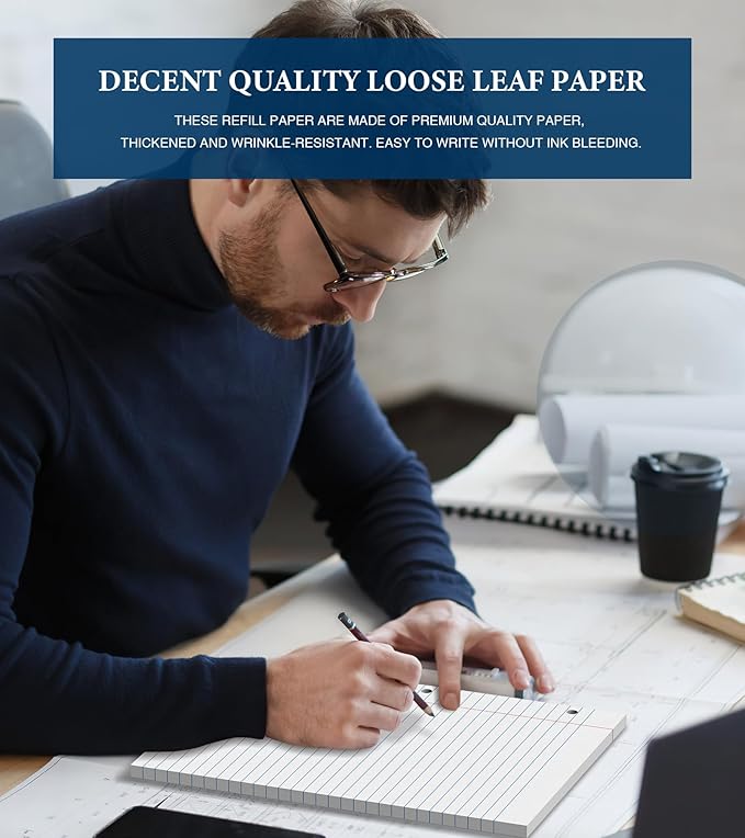400 Sheets 8.5 x 11 Wide Ruled Paper, Loose Leaf Paper, 3 Hole Punch Paper 8.5 x 11 White Loose Leaf Notebook Paper for 3 Ring Binders, Lined Paper Wide Ruled, Writing Paper (4 Pack)