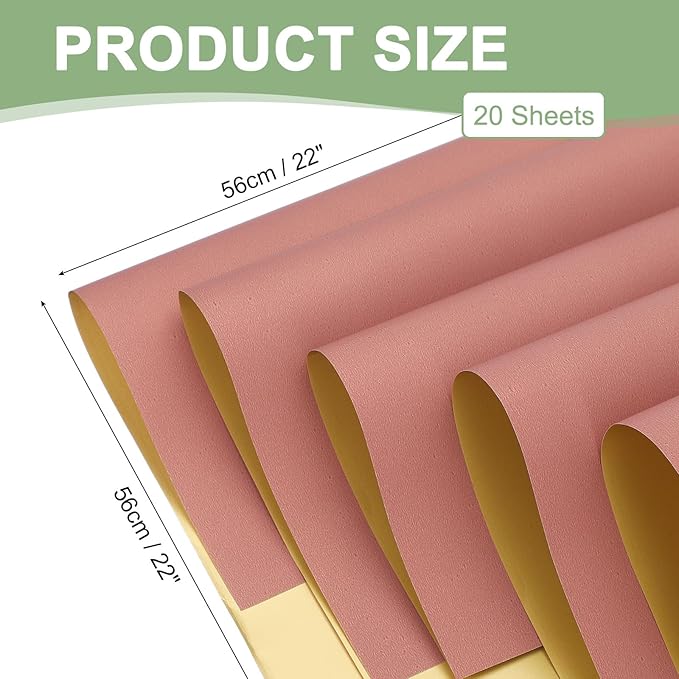 PATIKIL Flower Gift Wrapping Paper, 20 Sheets Double Sided Golden Waterproof Bouquet Paper Wrap Florist Supplies Packaging Floral Papers for Wedding DIY Craft Valentine, Dark Pink/Gold