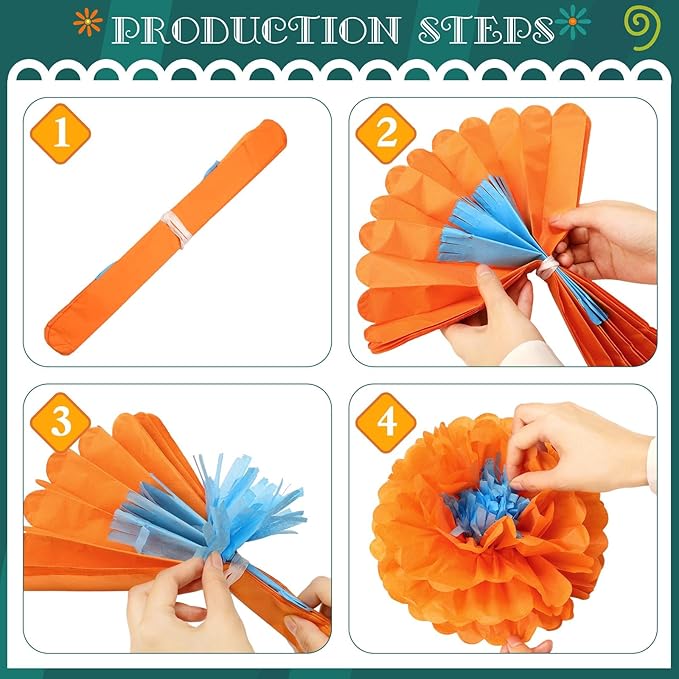 Geyee 27 Pcs Mexican Paper Flowers Colorful Fiesta Tissue Paper Flowers Mexican Carnival for Floral Party Backdrop Birthday Wedding Party 8, 10, 12 Inch(Stylish Color)