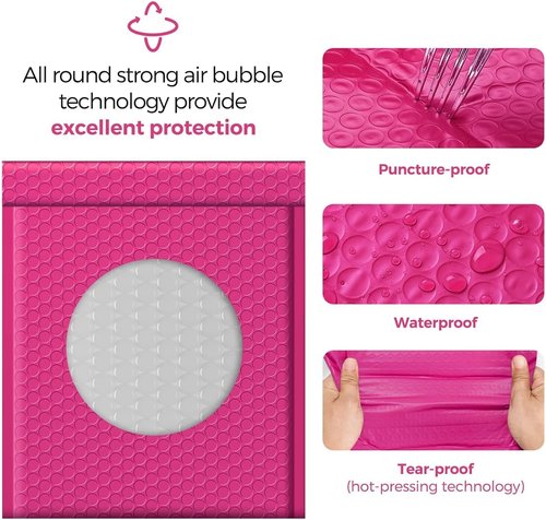 Fuxury Bubble Mailers - 8.5x12 Inch Self-Seal Adhesive Padded Envelopes | Water-Resistant Hot Pink, 250 Pack