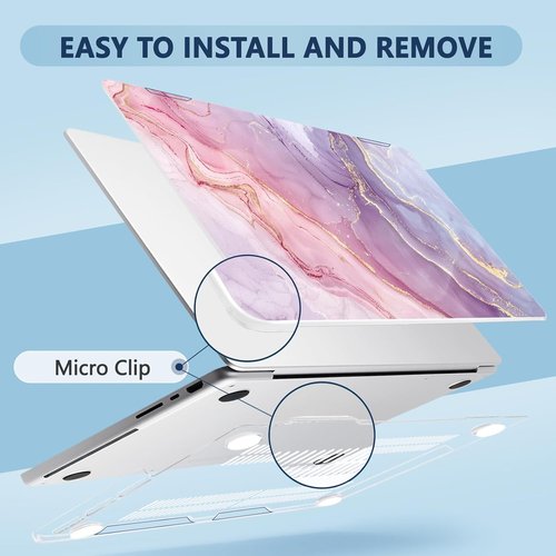 MecBevia MacBook Pro 14-Inch Case - Hard Shell Cover with Keyboard & Screen Protector | Pink Marble