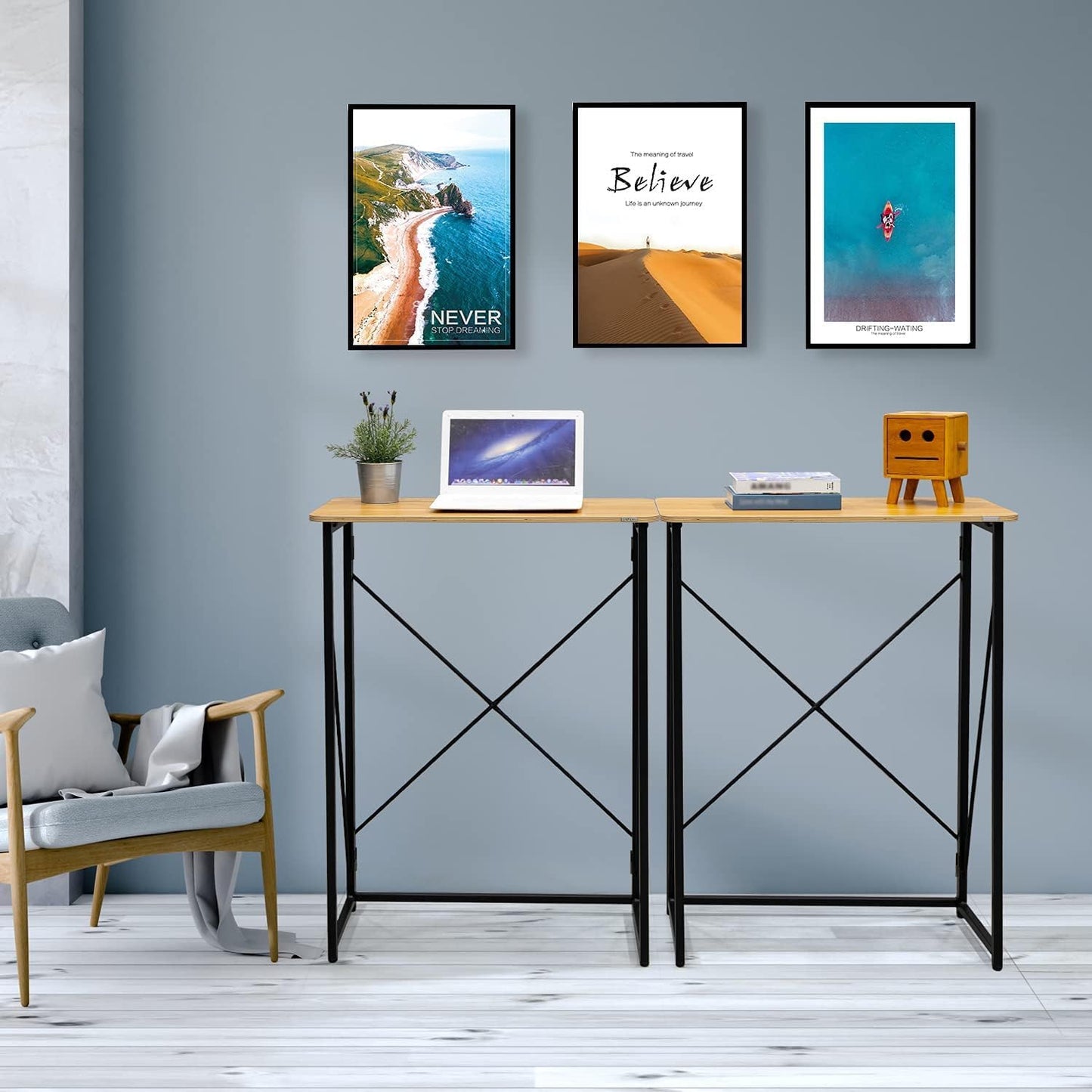 Skiennix Folding Laptop Desk - Versatile 31in Standing & Sitting Desk | No Assembly Required, Wood Finish