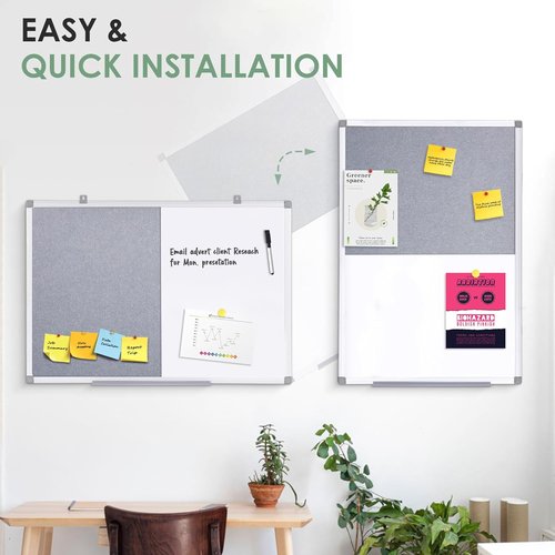 Combination Magnetic Whiteboard & Fabric Board - 36x24 Inches Dry Erase Bulletin Board for Home, School, Office