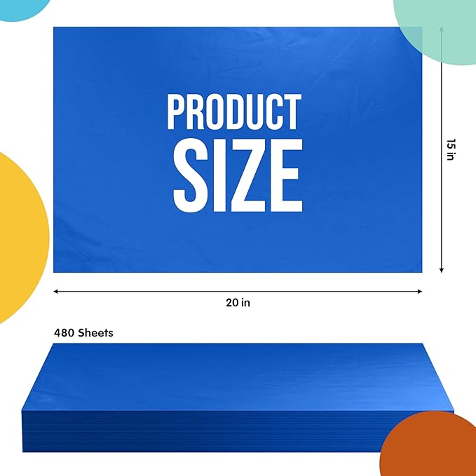 Party Solids Dark Blue Tissue Paper for Gift Bags - 15" X 20" Bulk Tissue Paper Dark Blue 480 Sheets - 10lb Newsprint for Packing, Birthday Gift Box Filler, Packing Supplies for Moving Supplies