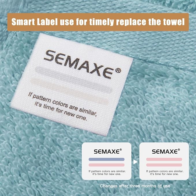 SEMAXE Bath Towel Set, 18 Piece Towel Set for Bathroom, Large Value Pack, Quick Dry Cotton Towels with Hanging Loops, Easy Care, Blue