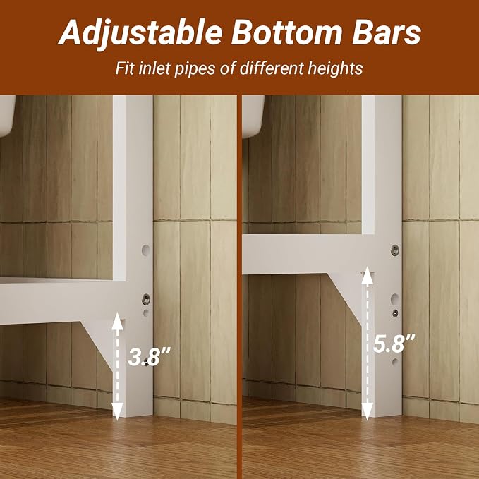 Over the Toilet Storage Cabinet, 3 Tier Over Toilet Bathroom Organizer with Adjustable Shelves and Hooks, Freestanding Wood Bathroom Shelves Over Toilet for Space Saver (White)
