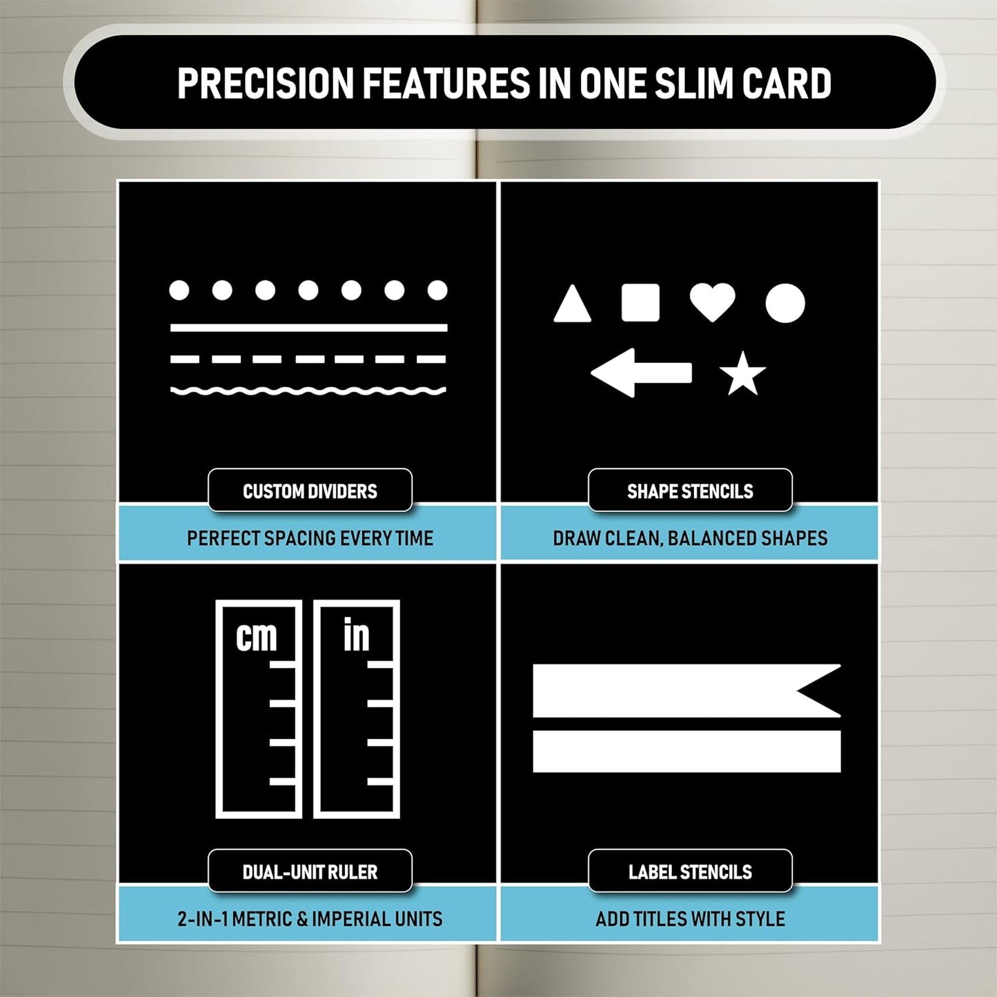 Skiennix Stainless Steel Pocket Journaling Card - Bullet Point & Planner Stencils for A5 Journals