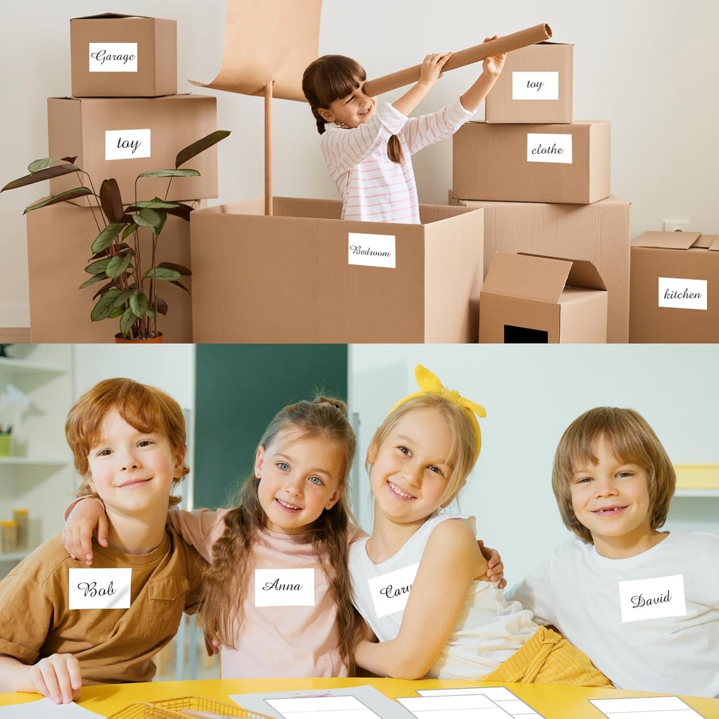 STARLIBOO Removable Large Label Stickers - 3x5 Inch Waterproof & Tear Resistant for Moving Boxes | White