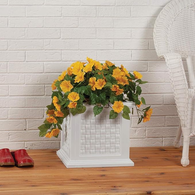 Fox Valley Traders Lightweight All-Weather Rattan-Style Planter Box - Versatile Presentation - Premium-Grade Polyethylene Material - Easy Assembly - 14.75" x 14.75" x 13.75", White Design