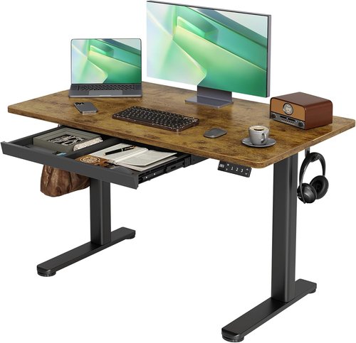 Claiks Electric Standing Desk - Adjustable Height Sit-Stand Workstation with Drawers | 48 x 24 Inches Rustic Brown
