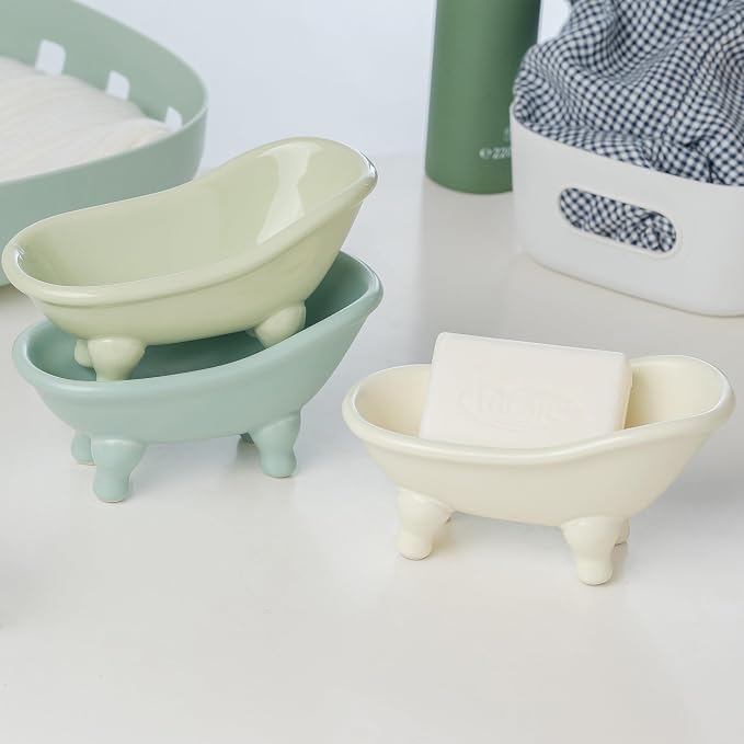 5.6" Ceramic Mini Bathtub Soap Dish Decortative Clawfoot Bathroom Soap Dish (Green Tea)
