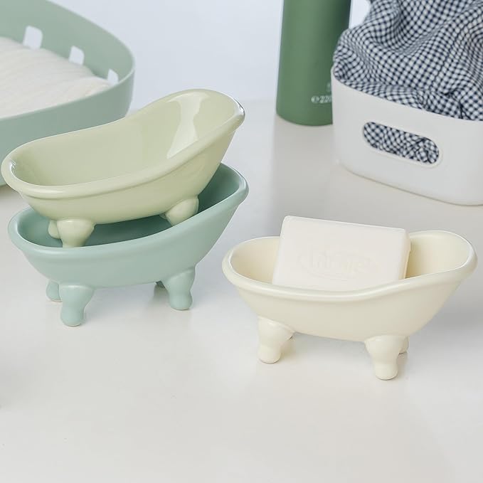 5.6" Ceramic Mini Bathtub Soap Dish Decortative Clawfoot Bathroom Soap Dish (Crème)