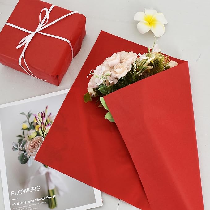 BEISHIDA 100 Sheets Red Tissue Paper Bulk, Wrapping Tissue Paper for Gift Bags, 14 x 20 Inch Gift Wrap for Birthday Wedding Graduation DIY Crafts Holiday Flowers