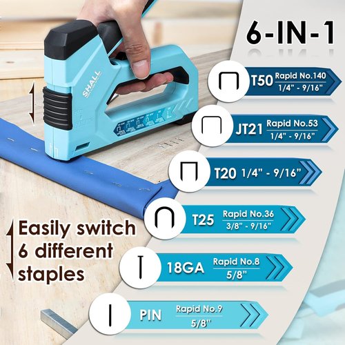 SHALL Heavy Duty 6-in-1 Staple Gun - Versatile Upholstery Stapler with 4000 Staples | Ideal for Wood, Crafts, and Furniture