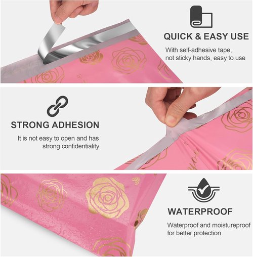 JinRuiKJ Thank You Poly Mailers - Strong Self-Adhesive Shipping Bags | 10x13 Size, 25 Pack, Gold Rose Design