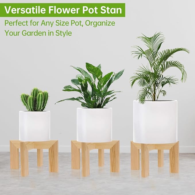 hismocal Wood Plant Stand Indoor/Outdoor for Plants, Large Size Planter Stand Holder,Sturdy and Stable Flower Pot Stand,Fits Most Size Flower Pots In Room (1 Pack-White)