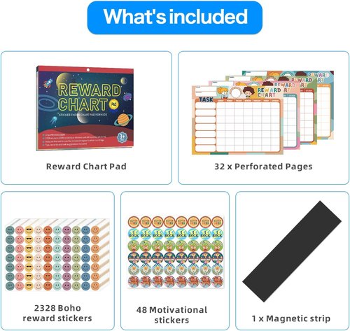 ANSTROUT Boho Chore Chart System - 32 Behavior Reward Stickers | Magnetic 12.2" x 9.8" Pad for Kids