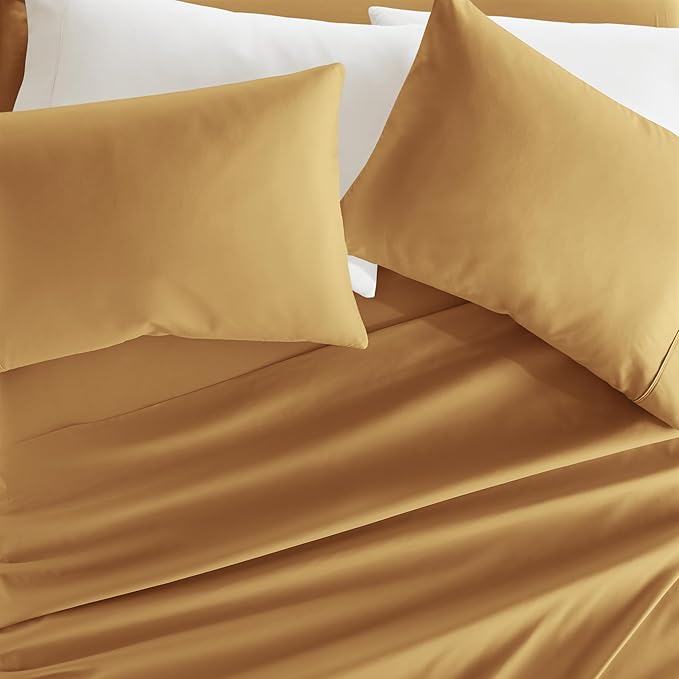 Linen Market Brushed Microfiber King Sheet Set 4 Piece – Oeko-TEX Certified Ultra Soft & Wrinkle-Free - 16" Deep Pocket Sheets - Easy Care King Size - Gold