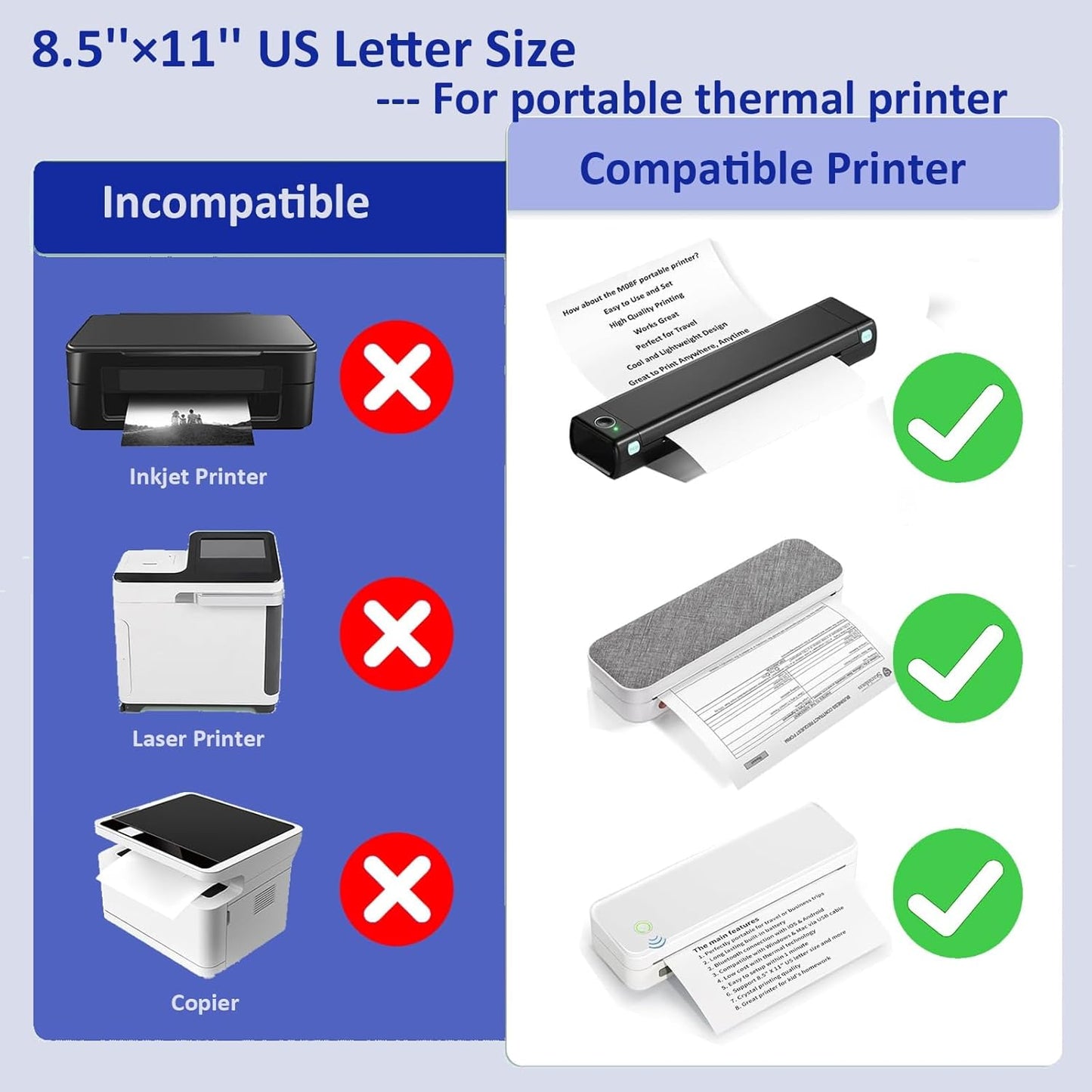 Thermal Paper by [Brand Name] - 100 Sheets US Letter Size 8.5 x 11 Inch for M08F/A40 Printers