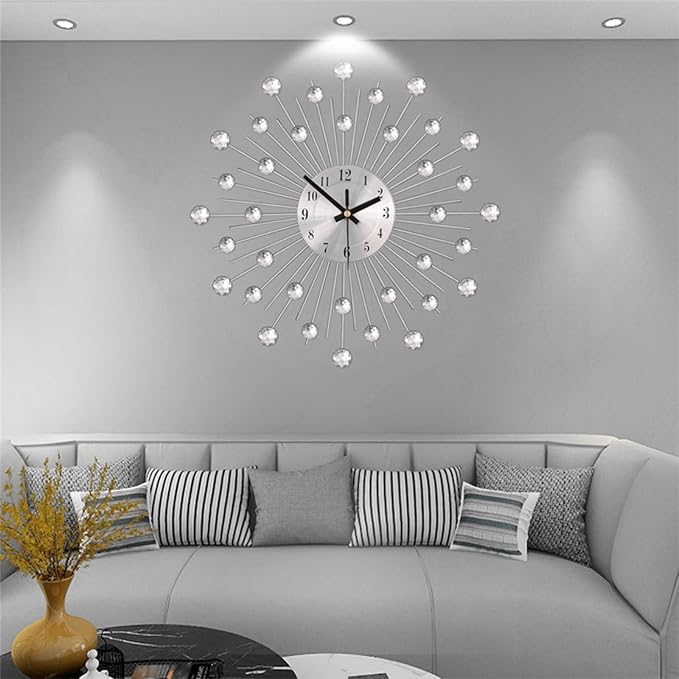 Crystal Wall Clock, Large Wall Clocks for Living Room Decor Modern Silent Wall Clocks, Modern Home Decorations for Living Room,Bedroom,Dining Room, Office, 13 inch