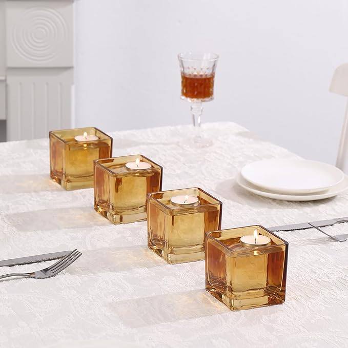 MARTAGE Square Flower Vases Set of 9, 3"x 3"x 3" Glass Vases for Centerpieces, Amber Vase for Flowers, Small Vase for Wedding, Party, Home Office Decoration