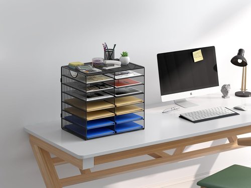 EasyPAG Paper Trays - 14-Tier Mesh Desk Organizer with Handle | A4/Letter Size for Office & Home - Black
