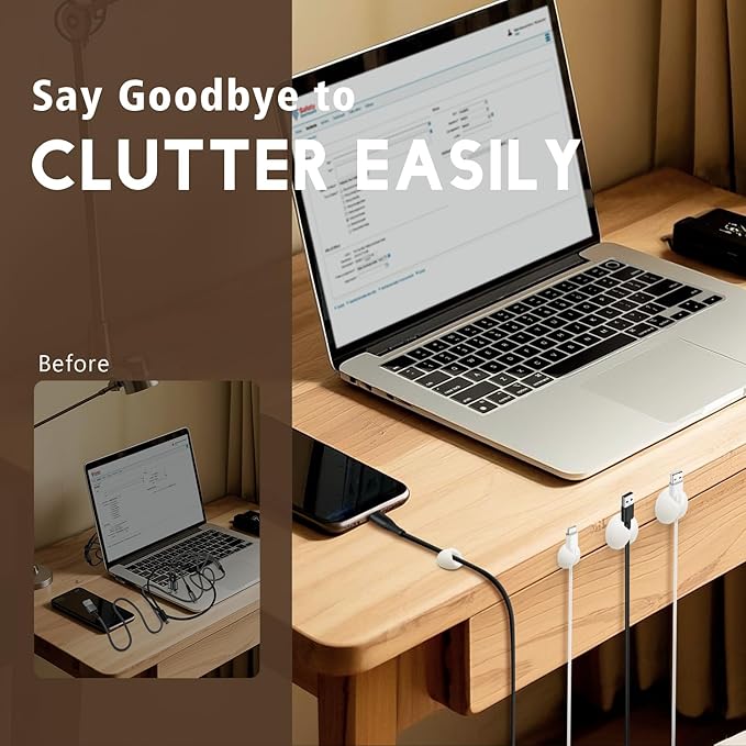 Phone Charger Cord Holder, Mini Cable Clips Wire Organizer, Cable Management for Desk, Office and Nightstands, 9 PCS
