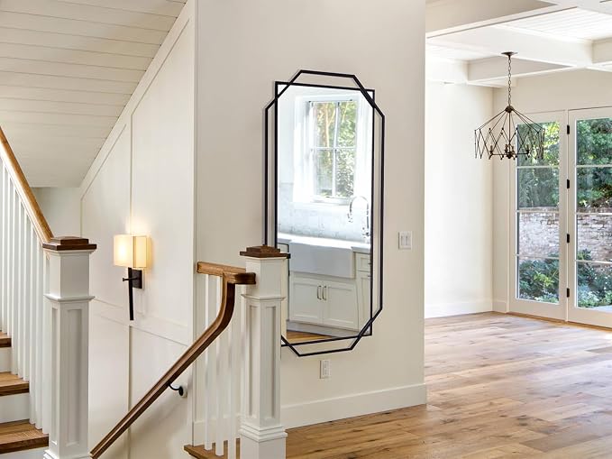 Black 60"x30.5" Full Length Wall Mirror, Large Bathroom Rectangular Mirror with Metal Modern Octagonal Frame, for Entryway,Living Room, Dining Room