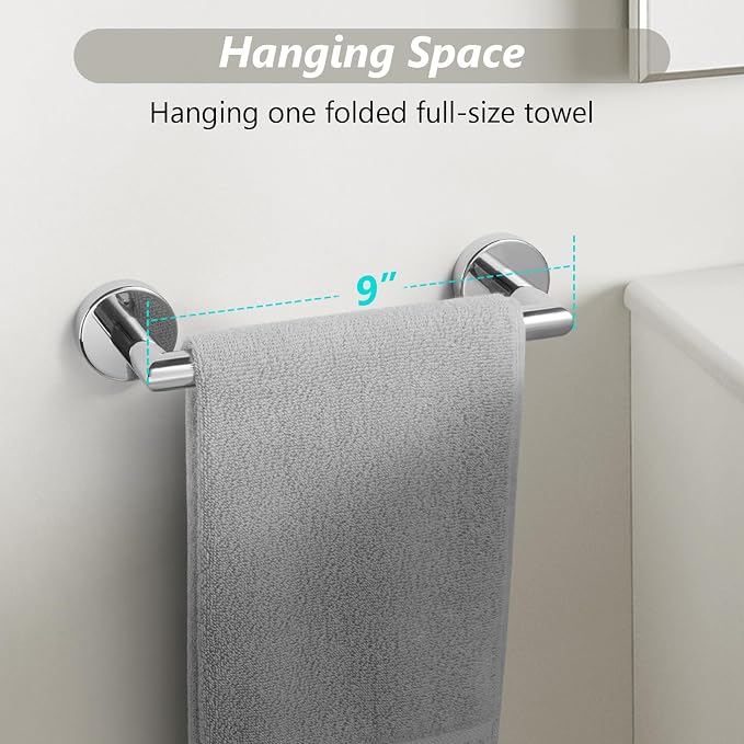 JunSun Bathroom Towel Bar 9 Inch Polished Chrome Towel Racks Wall Mount Bath Hand Towel Holder Modern Home Decor Towel Rods Bathroom Hardware Stainless Steel Towel Hangers Towel Rail Single Towel Bars