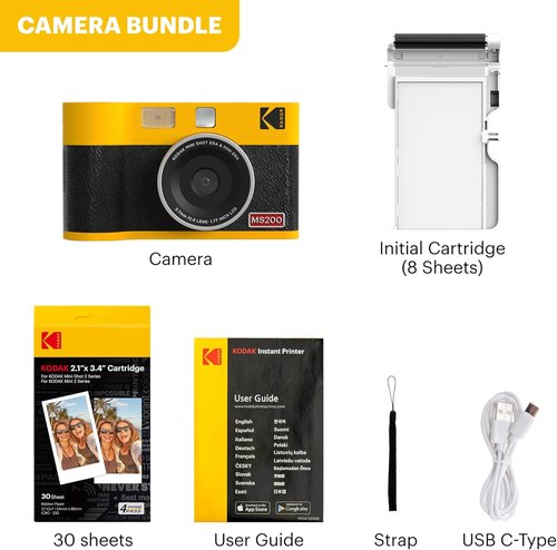KODAK Mini Shot 2 ERA Instant Digital Camera & Photo Printer - 2-in-1 Portable, Bluetooth, Black | 38 Sheets Included