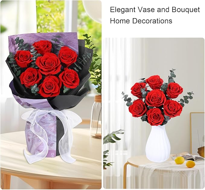 Preserved Flowers Bouquets 7 Roses, Long-Lasting Flower with Gift Box, Real Forever Flower Gifts for Delivery Women Wife Mom Friend on Anniversary Birthday Wedding (Red Roses)