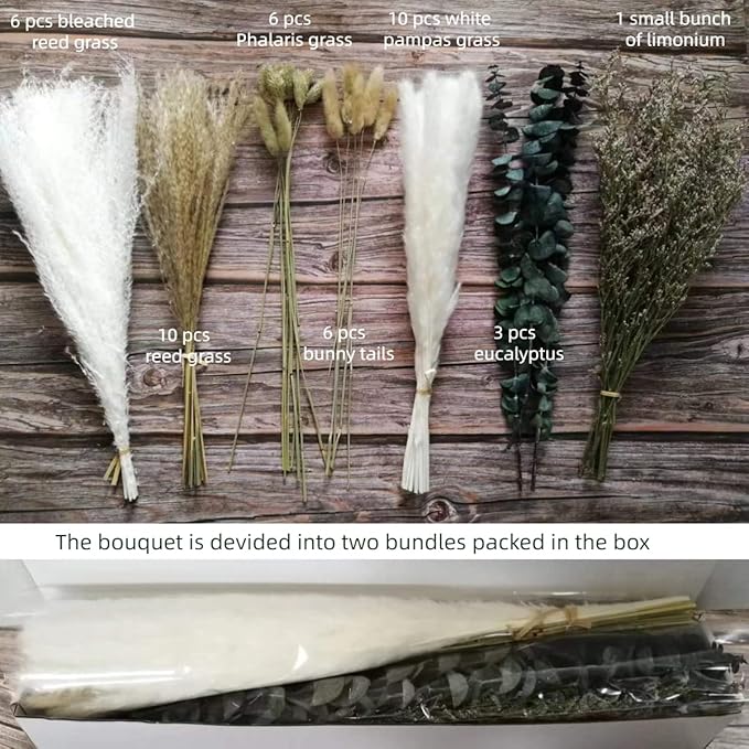 Musunny Natural Dried Flower Bouquet,17" Dried Flowers for Vase,Dried Floral Arrangements for Boho Farmhouse Home Décor Indoor with Pampas(Green)